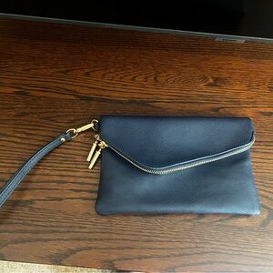 Navy Blue Clutch purse with Gold Accents